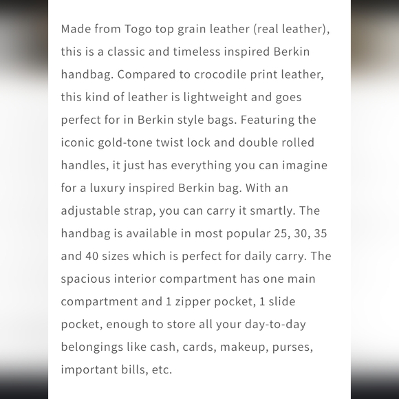 Top Grain Leather Birkin Inspired Handbag - Picture 12 of 12